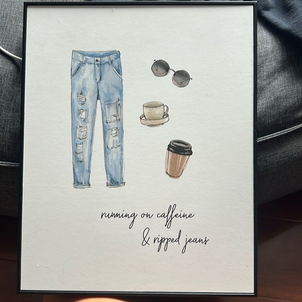 Painting “running on caffeine and ripped jeans”